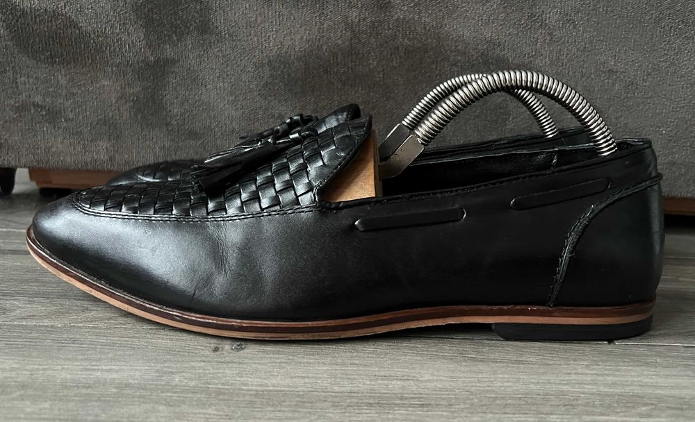 ASOS 44 Шкіряні Тассел Лофери кісточками мокасини чорні чоловічі туфлі