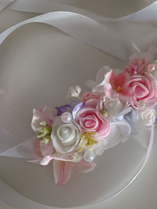 Pasek komunia różowy perły