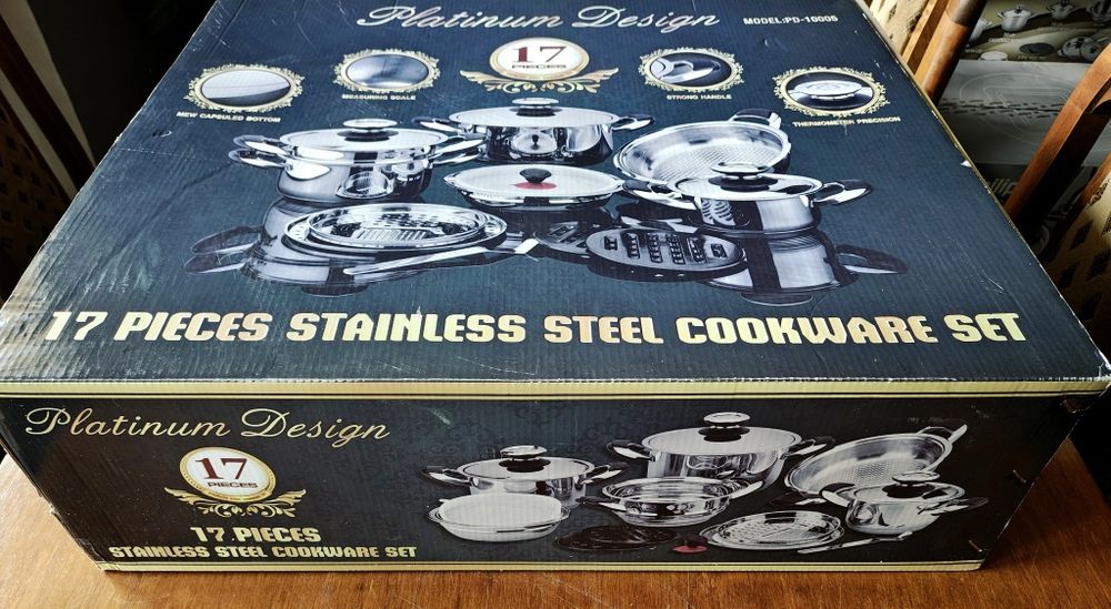 Zestaw naczyń garnki patelnie Platinum Design ze stali nierdzewnej 17 elementów