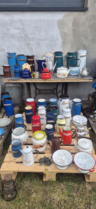 Emaliowane naczynia prl emalia kanka dzban imbryk czajnik