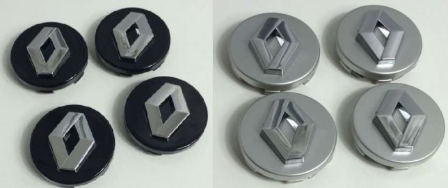 4 Centros jante Renault 57 e 60mm Cinza e Pretos Novos