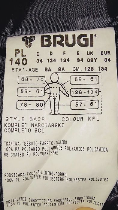Kurtka i spodnie narciarskie Brugi na 140cm