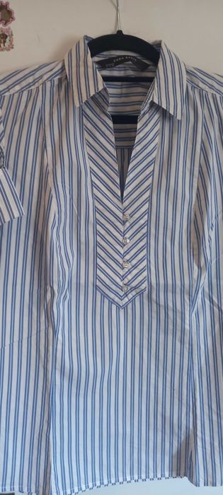 Camisa/blusa branca e azul claro, M - Zara