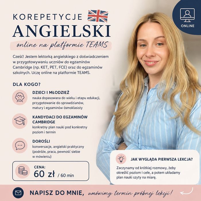 Korepetycje z angielskiego ONLINE – dzieci, młodzież i dorośli | przygotowanie do egzaminów Cambridge
