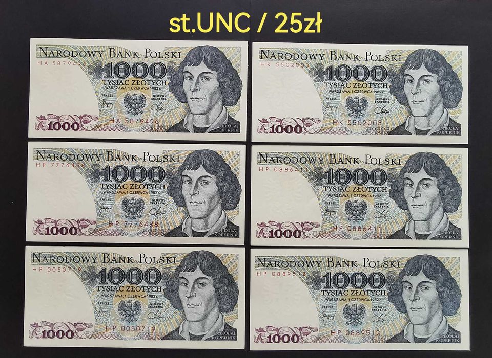 1000 zł 1982r st.1 / UNC różne serie