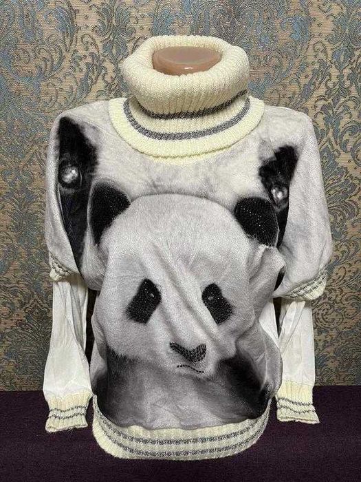 Красивая кофта двойка с пандой джемпер пуловер свитер