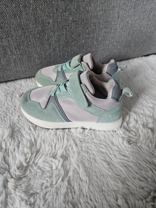 Buty miętowe  z szarym na rzepy dla chłopca dziewczynki 29