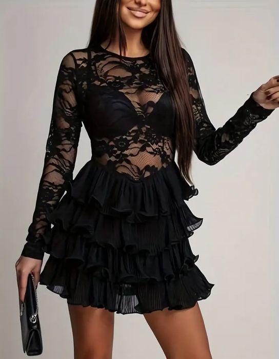 Nowy czarny elegancki kombinezon, rozm M /L