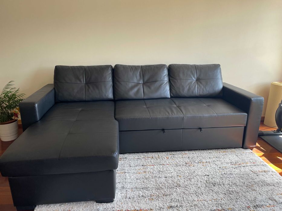 Sofa-Cama de canto preto com arrumação