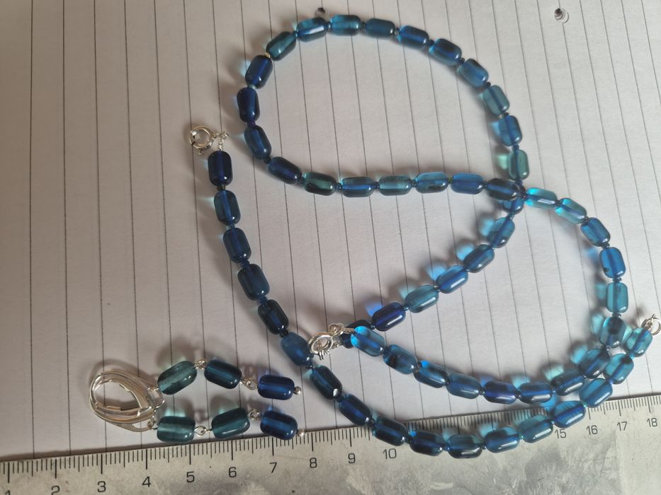 bursztyn barwiony niebieski komplet nowy