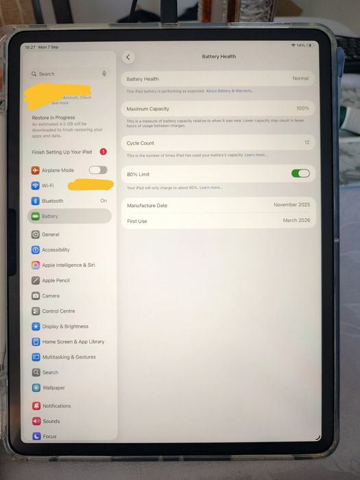 iPad air M3 13 cali gwiezdna szarość 100% baterii paperlike 3