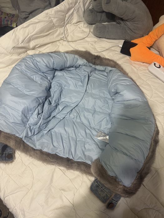 Теплая куртка джинс с норкой S