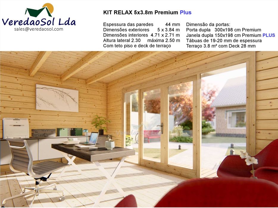 Casa madeira KIT RELAX - Nuuk  5x3.8m 44mm área coberta 22m²
