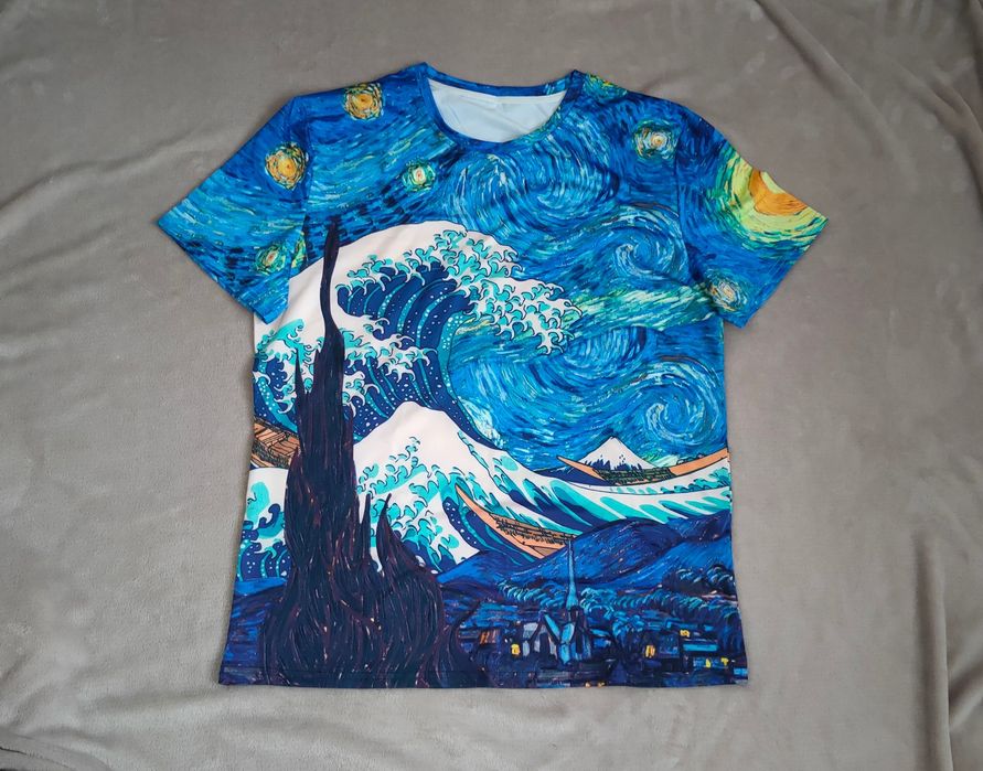 Koszulka t-shirt bluzka unisex L Gwieździsta Noc van Gogh wielka fala