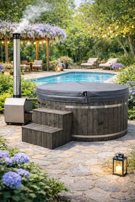 JACUZZI OGRODOWE JAKUZZI BALIA ogrodowa PREMIUM jacuzzi LED piec termopokrywa ruska bania