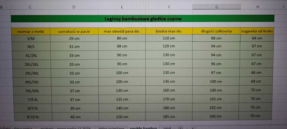 Leginsy bambusowe nowe S/M czarne gładkie długie getry