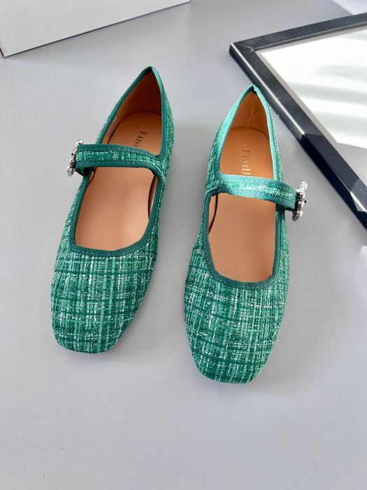39 Sklep Nowe baleriny damskie tweedowe zielone XP317