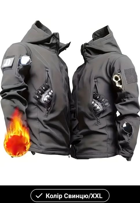 Куртка водостійка софтшел, на флісі,2XL56-58, М 48-50 Серая.