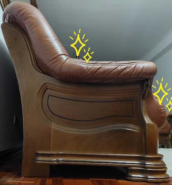 Sofá de 3 lugares, em pele