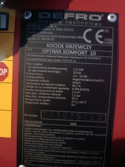 Defro optima komfort 10 kW ,piec