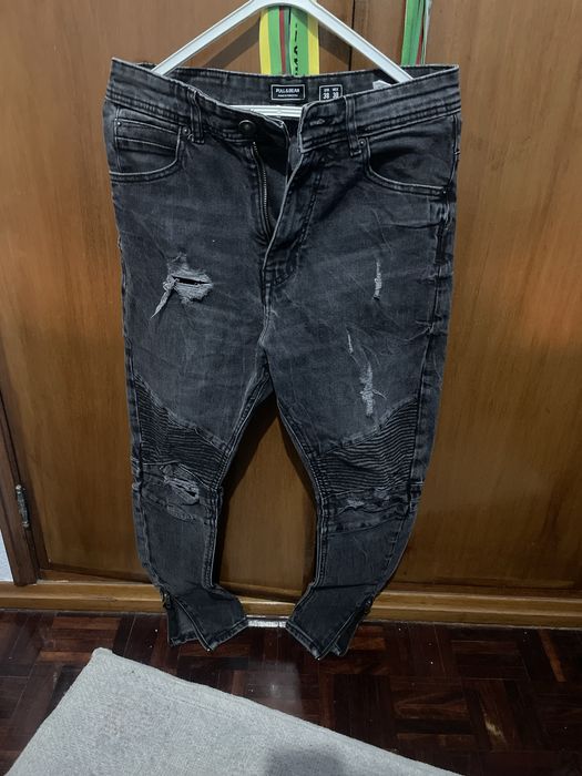 Calças Jeans Pretas Motociclista