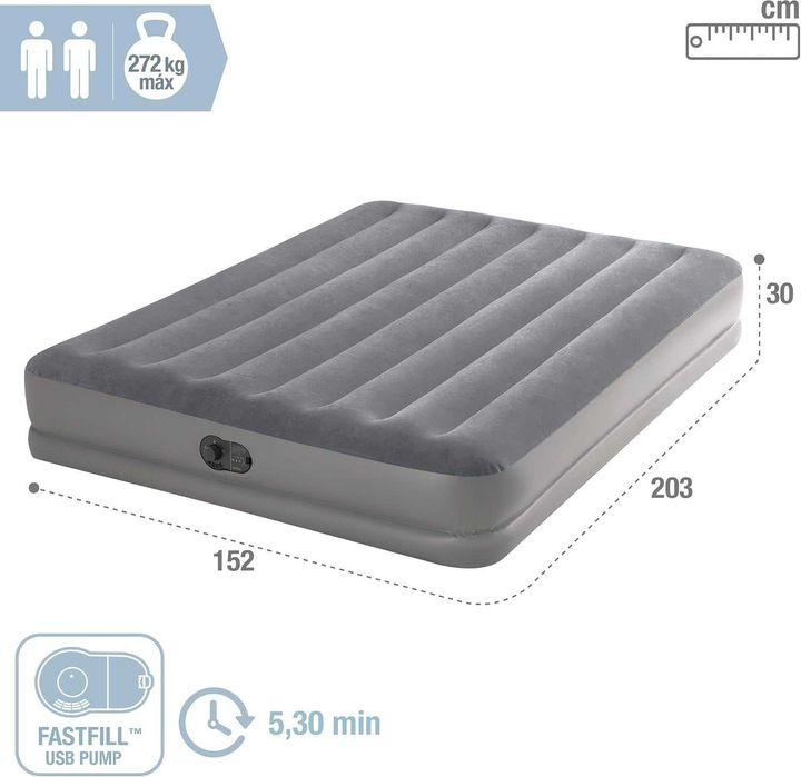 Intex materac dmuchany Queen 152x203x30 cm szary z pompka