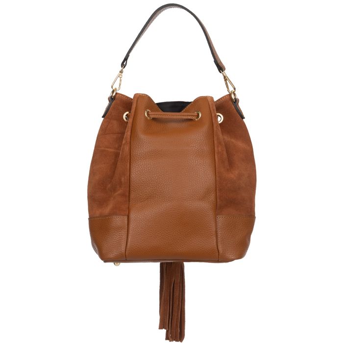 VERA PELLE torebka damska zamszowa kuferek z paskiem V490 brązowa