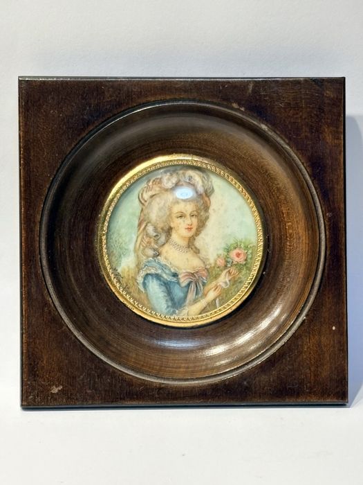 Linda antiga pintura miniatura francesa retrato de Marie de Antoinette