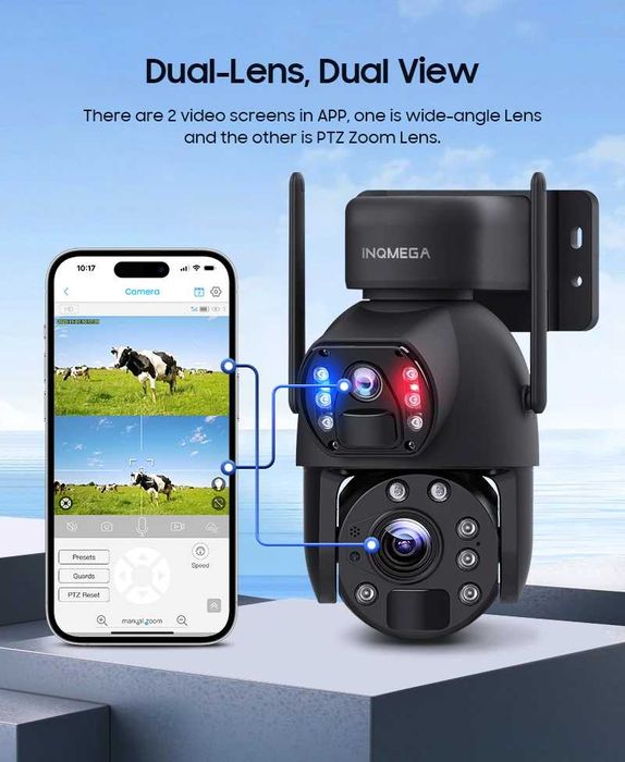 Камера видеонаблюдения Wi-Fi с солнечными панелями, поворотная INQMEGA