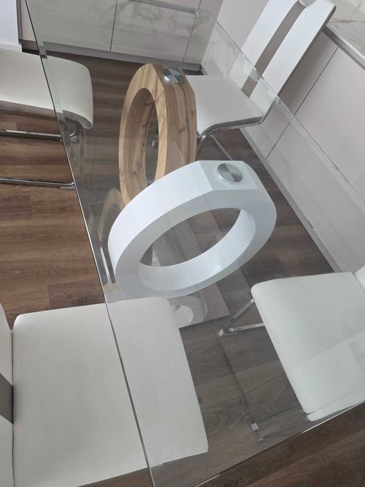 Mesa de Jantar Moderna em Vidro Temperado + 4 Cadeiras