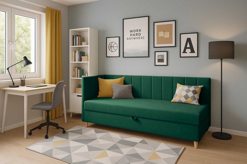 Tapczan Hugo. Kanapa, sofa, łóżko młodzieżowe. Sprężyny bonell materac