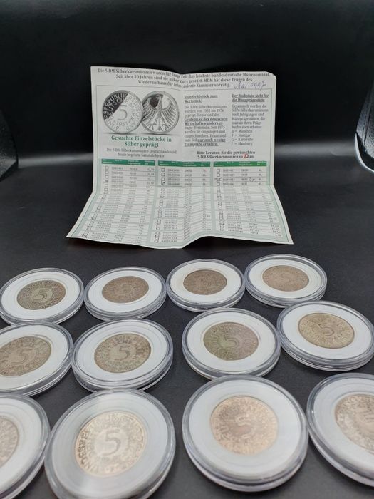 12szt monety srebro 5 mark marek niemcy deutschland kolekcja