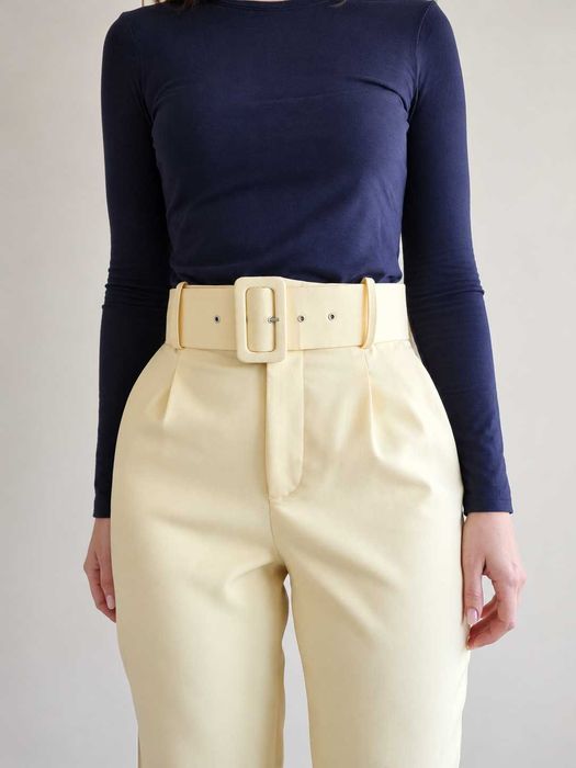 Calças de Cintura Subida Amarelas com Cinto - ZARA