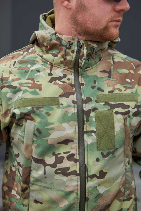 Тактична військова чоловіча куртка Soft Shell Мультикам Military на флісі S-5XL