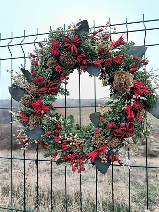 Натуральні свічки. Інтер'єрний вінок. Дідух. Букет із сухоцвітів