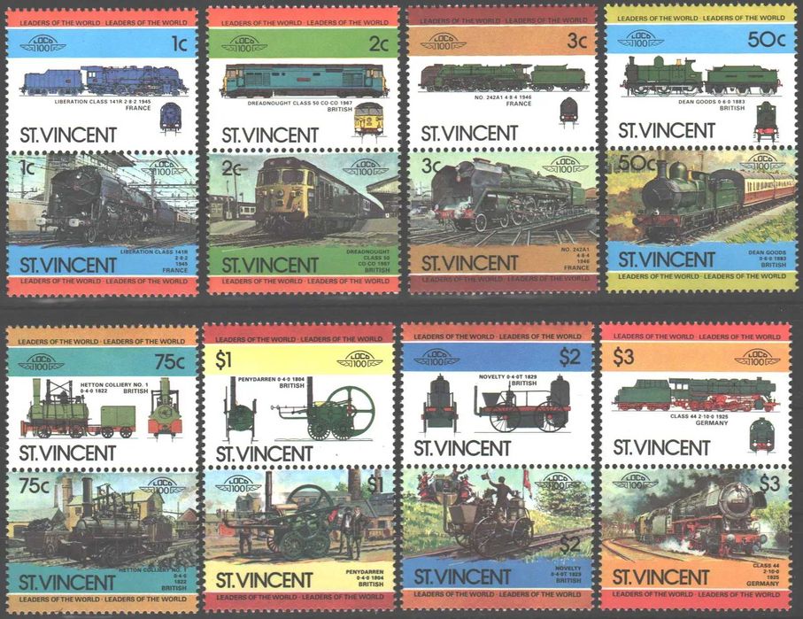 Św. Wincenty 1984. MNH XF. Sc#747-754 Locomotywy T-2270