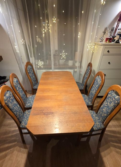 Stół rozkładany drewniany + 6 krzeseł