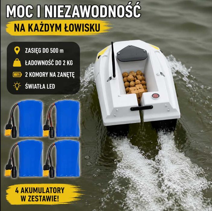 Łódka zanętowa Bait Boat D50D – 12V, 4 baterie, ładowność 2 kg, zasięg do 500 m