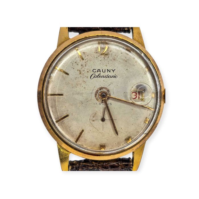 Relógio Corda Cauny Prima Calendario– 17 Rubis– Plaqué Ouro 10 Microns