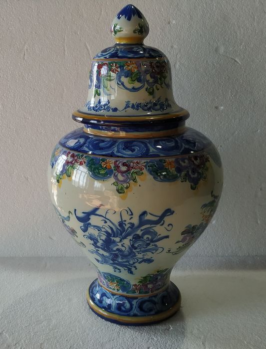 Faianças - Pote com tampa em faiança Alcobaça Vesta