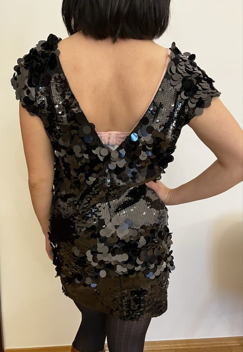 Asos czarne cekiny super mini sukienka Sylwester rozm. M