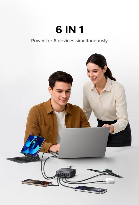 Настільний зарядний пристрій 100W UGREEN X765 6 портів GaN блок Вт