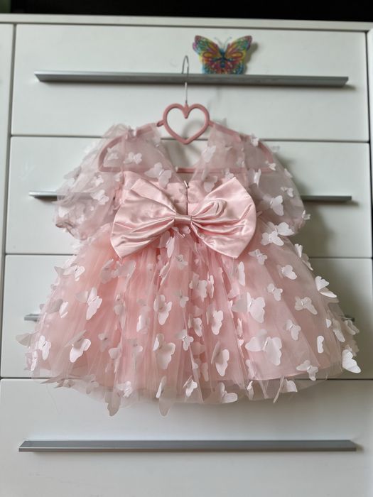Сукня на 1 рік 1,5-2 роки плаття дитяче пишне з бантом рожеве 74 80 86