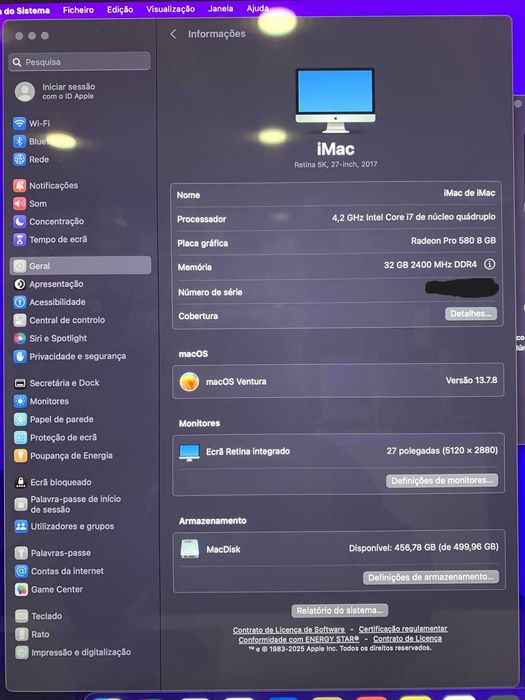 Apple iMac Retina 27" 5k |  CPU i7 | 32GB RAM / 512 SSD | Loja física