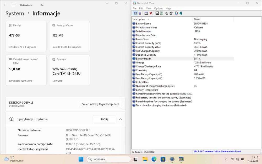 Klasa Lenovo ThinkPad X13 Gen 3 | i5-1245U | 16GB | 512GB | Ładowarka
