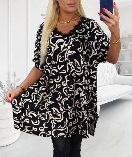 Bluzka plus size tunika duży rozmiar koronka 50/52/54/56 dekolt