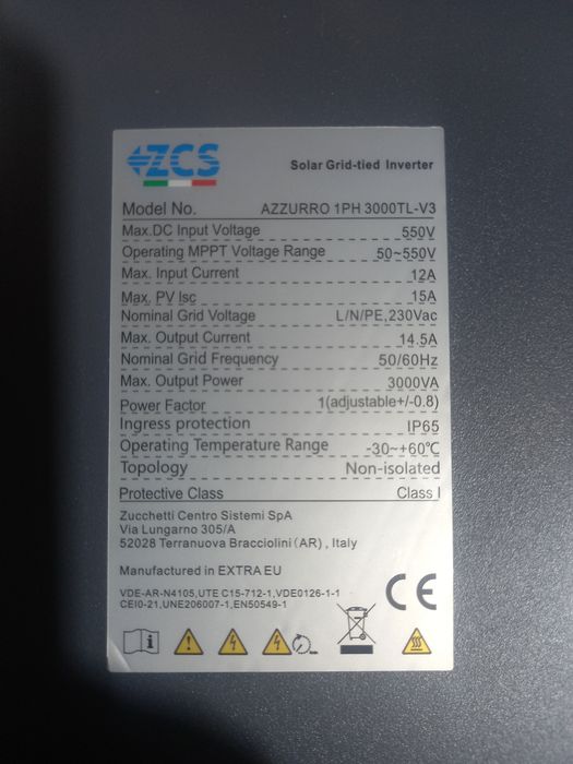Inversor Solar ZCS Azzurro 1PH 3000TL-V3 (3kW)