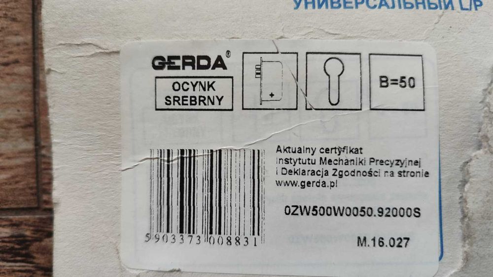 Zamek wpuszczany GERDA ZW500 na wkładkę - certyfikowany klasa 4
