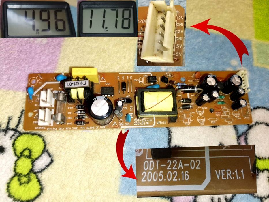 Блок питания 220V на 5v и 12 v Размер платы 17.5 см * 4,5 см