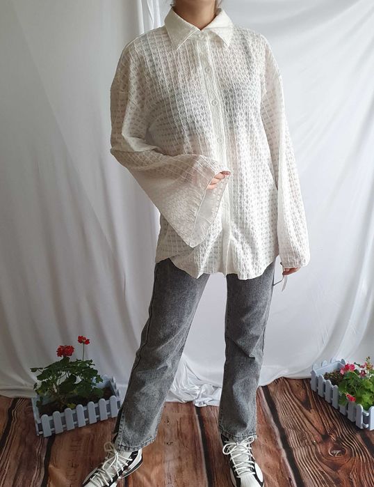 Koszula Damska Biała Oversize Teksturowana Casual Missguided S 36